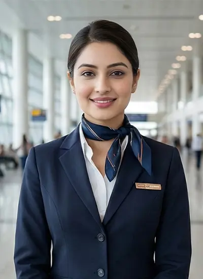Cabin crew aspirant trained in aviation and hospitality service