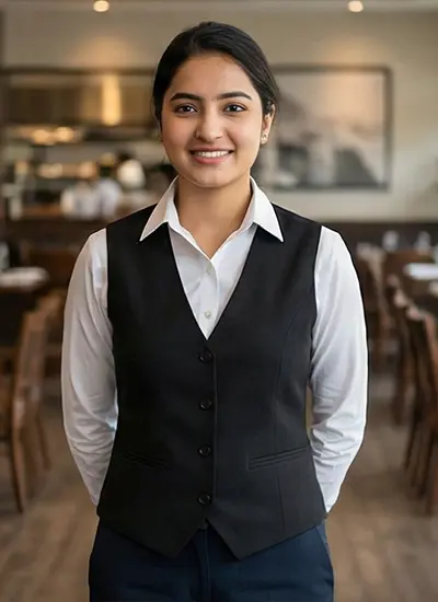 Trained hospitality professional in restaurant service role